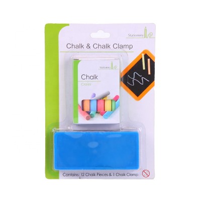 non-toxic washable kids chalk 12 pieces a box one chalk holder one blackboard eraser blister card packaging